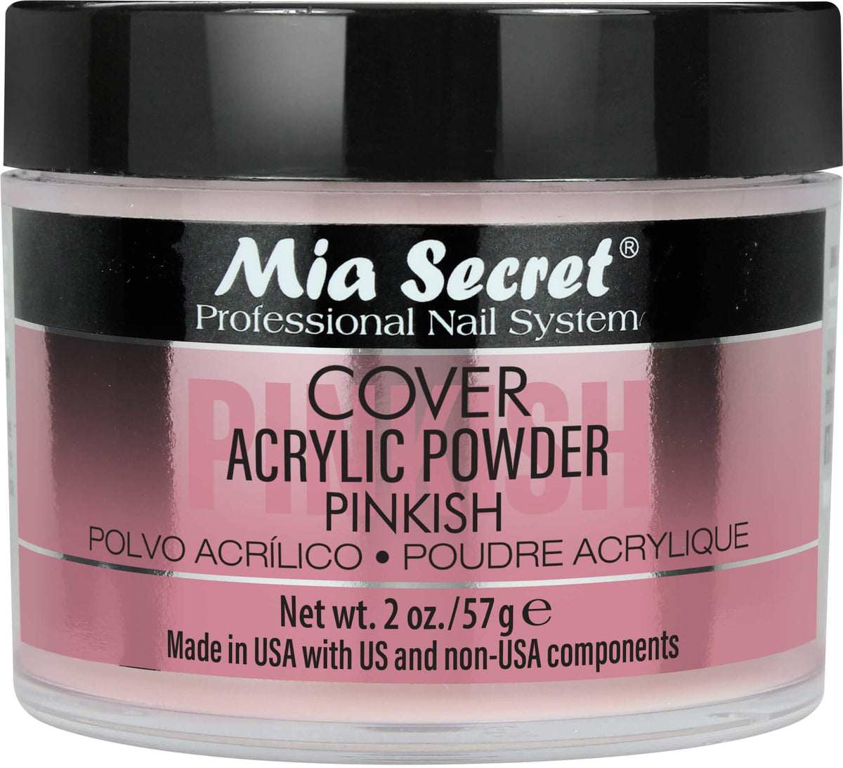 Mia Secret Cover Pinkish poudre acrylique en bouteille pour une couvrance homogène.