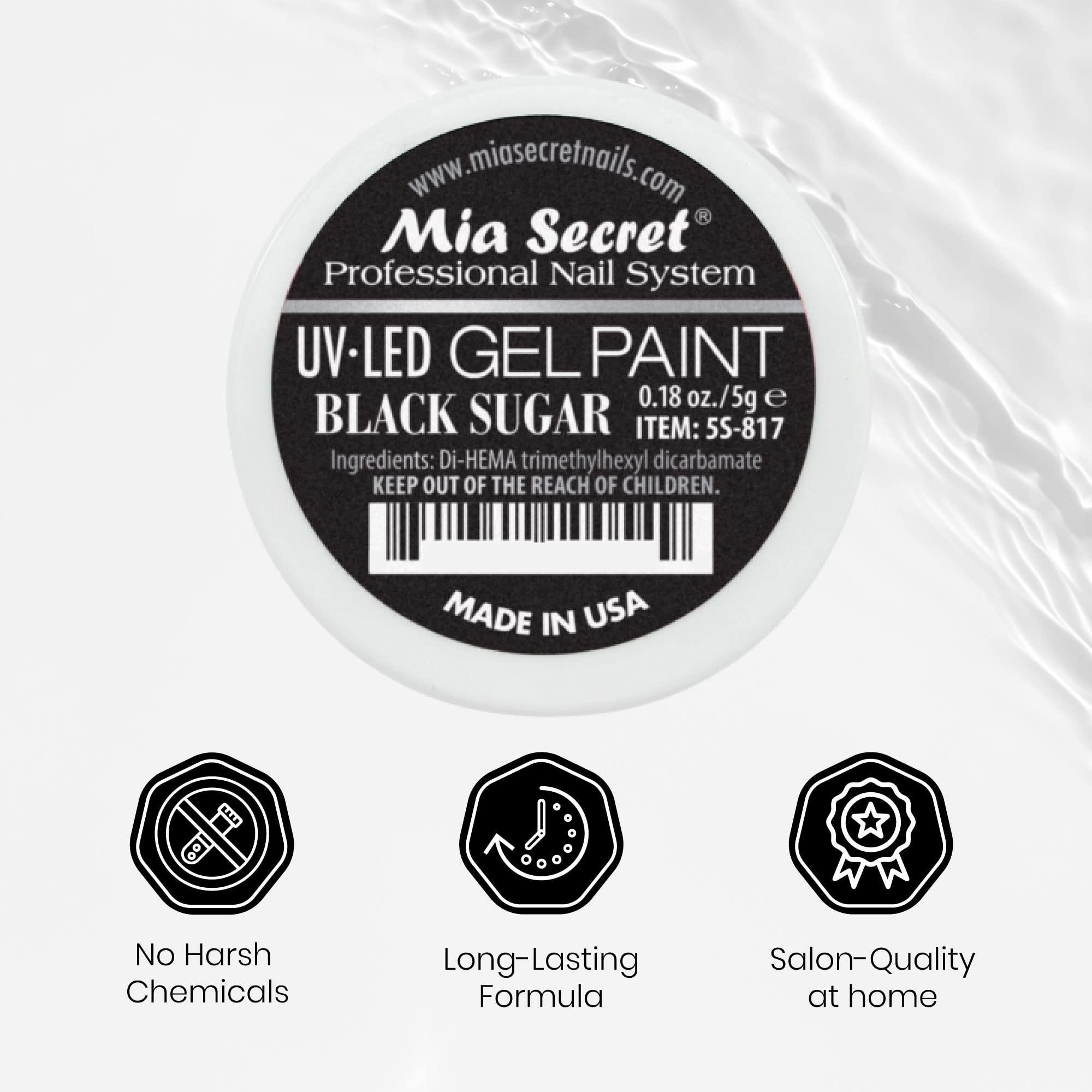 Finition professionnelle Mia Secret Gel Art Noir Sucre sur ongles.