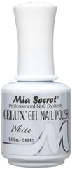 Mia Secret Gelux dans sa bouteille, couleur blanche prête pour une manucure durable