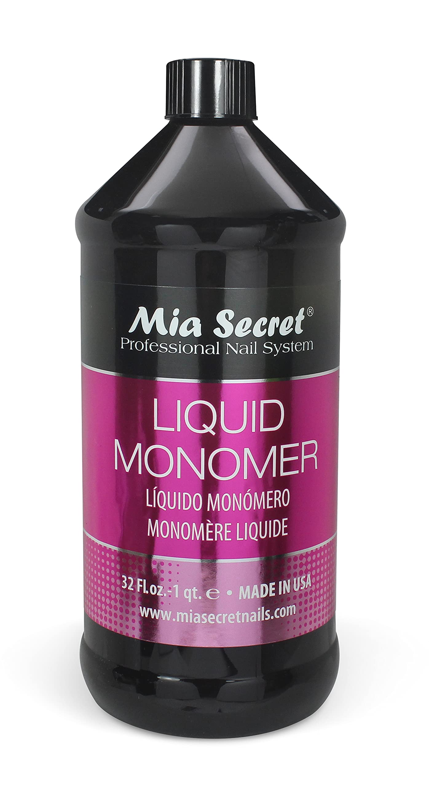 Mia Secret Liquid Monomer : vue sur la bouteille et l’étiquette pour une utilisation précise.