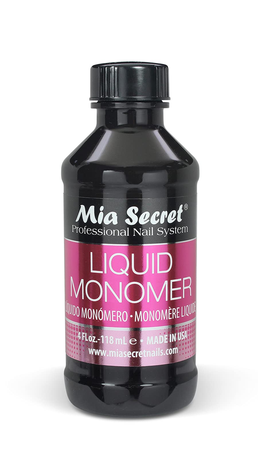 Mia Secret monomère liquide 120 ml, bouteille adaptée aux salons professionnels.