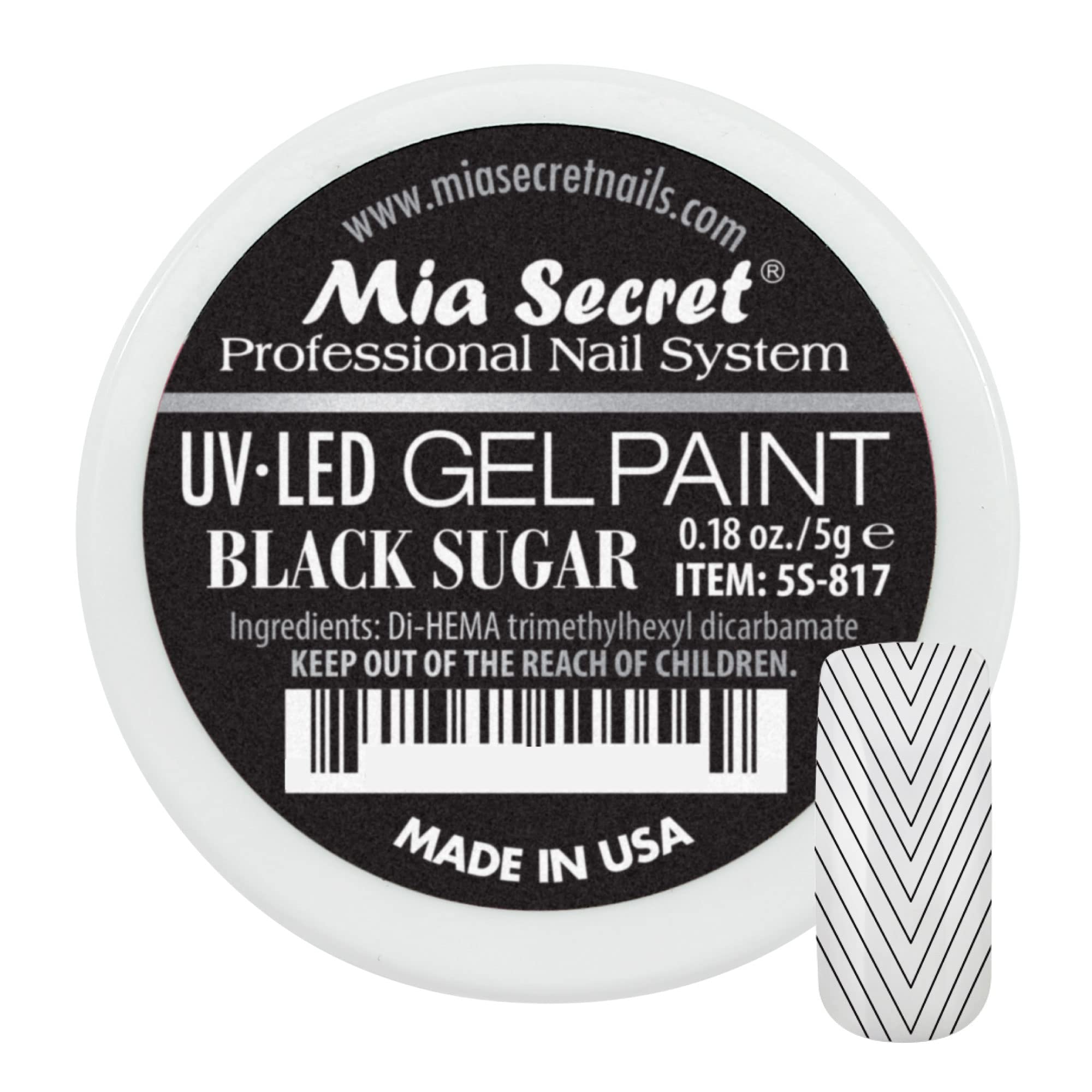 Mia Secret Peinture Gel Art Noir Sucre sur bouteille pour dessins précis.