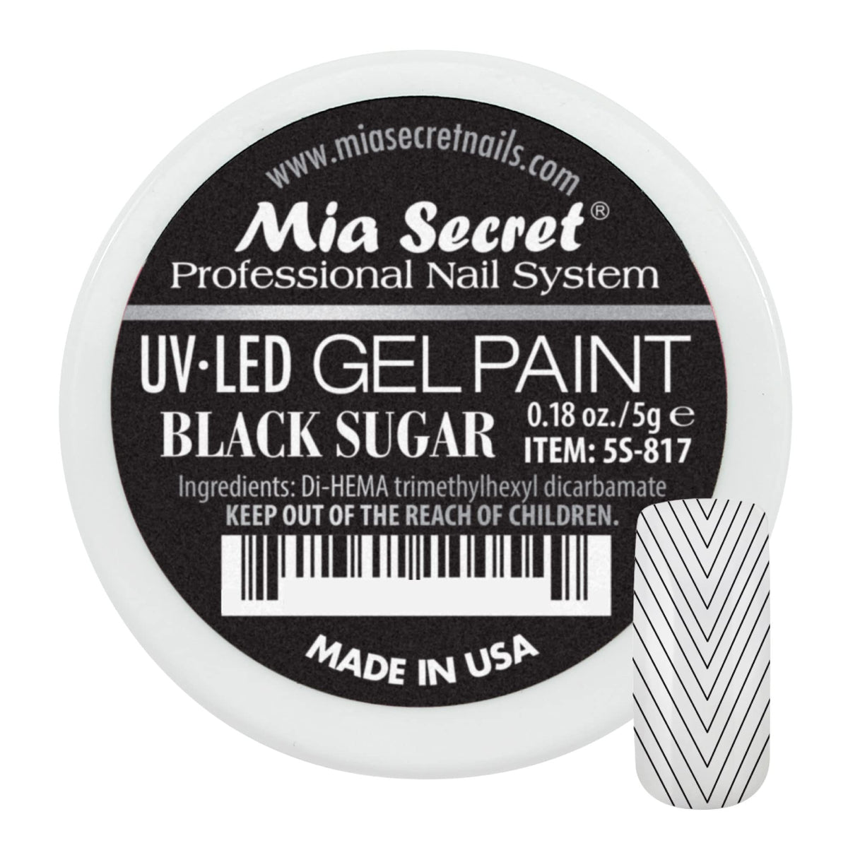 Mia Secret Peinture Gel Art Noir Sucre sur bouteille pour dessins précis.