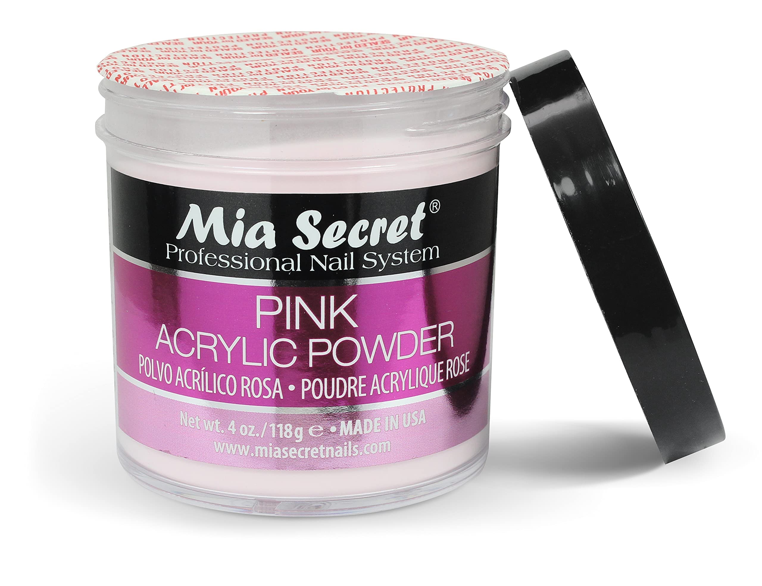 Mia Secret pink acrylic powder close-up — MMA-free formula for safe use.