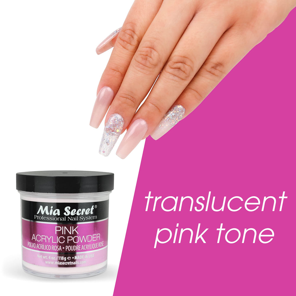 Mia Secret pink acrylic powder palette for nail art — versatile for designs.