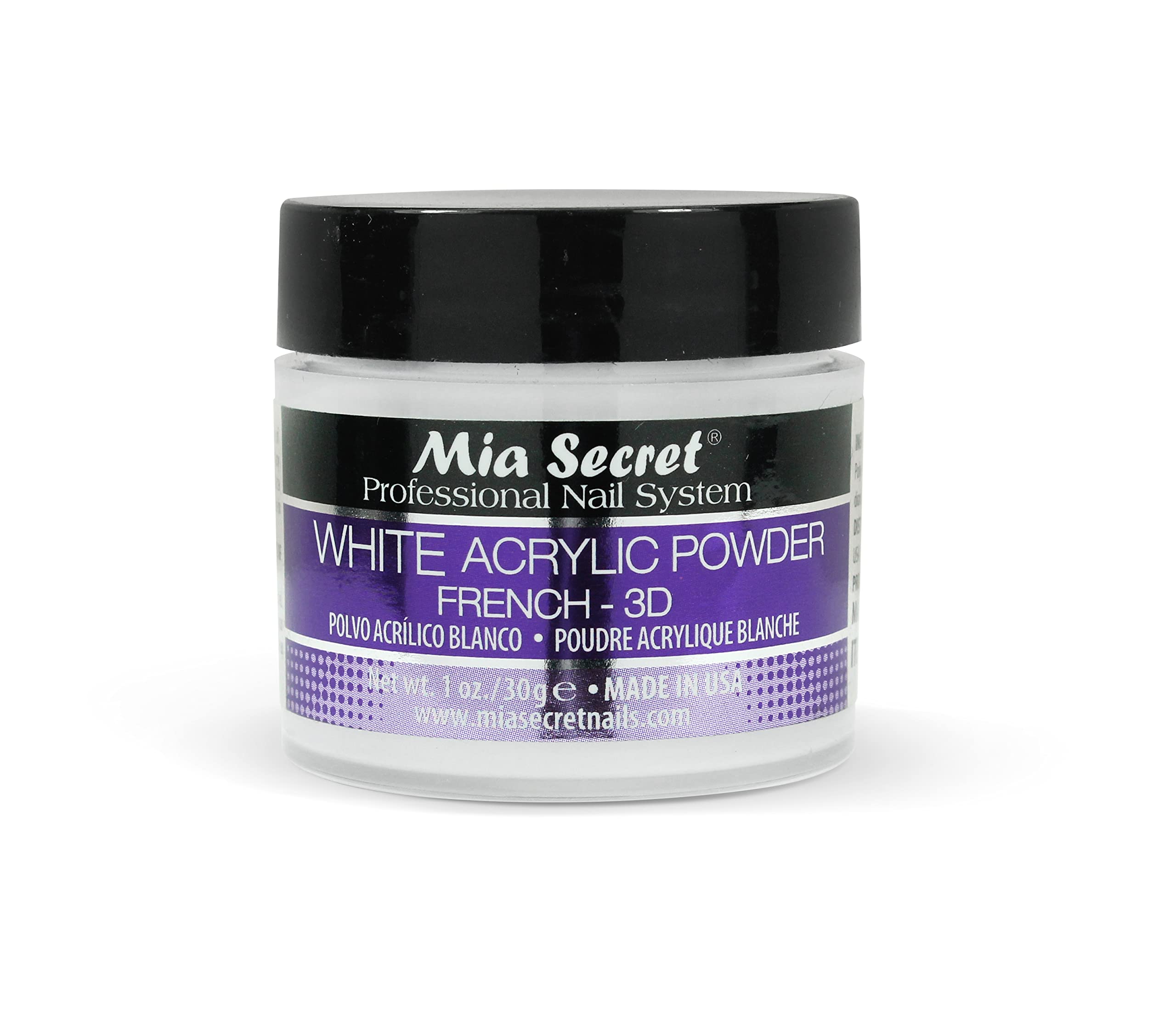 Mia Secret Poudre acrylique blanche 1oz pour arts 3D nets et durables.