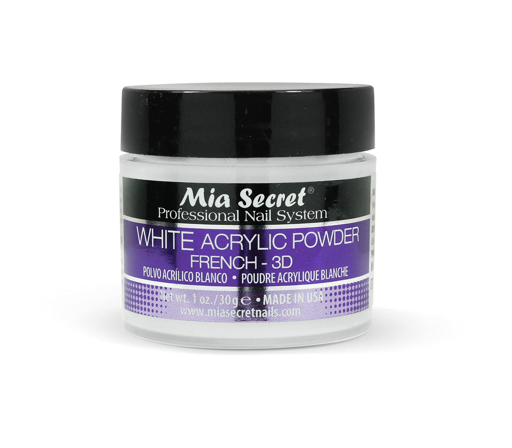 Mia Secret Poudre acrylique blanche 1oz pour arts 3D nets et durables.