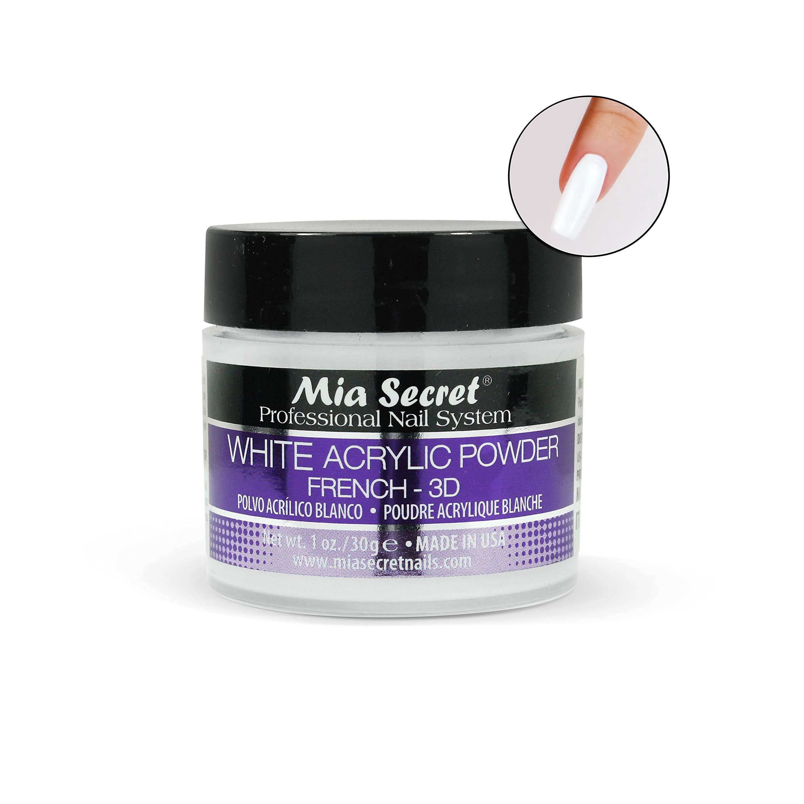 Mia Secret poudre acrylique blanche : adhérence supérieure pour une manucure française parfaite.