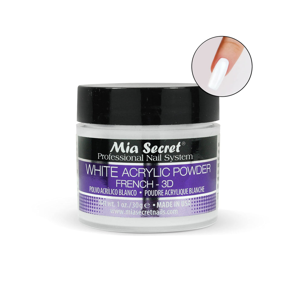 Mia Secret poudre acrylique blanche : adhérence supérieure pour une manucure française parfaite.