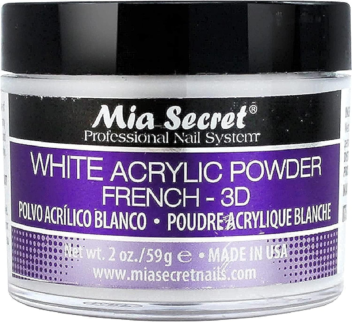 Poudre acrylique blanche Mia Secret pour ongles, idéale pour décor 3D et sculpture durable