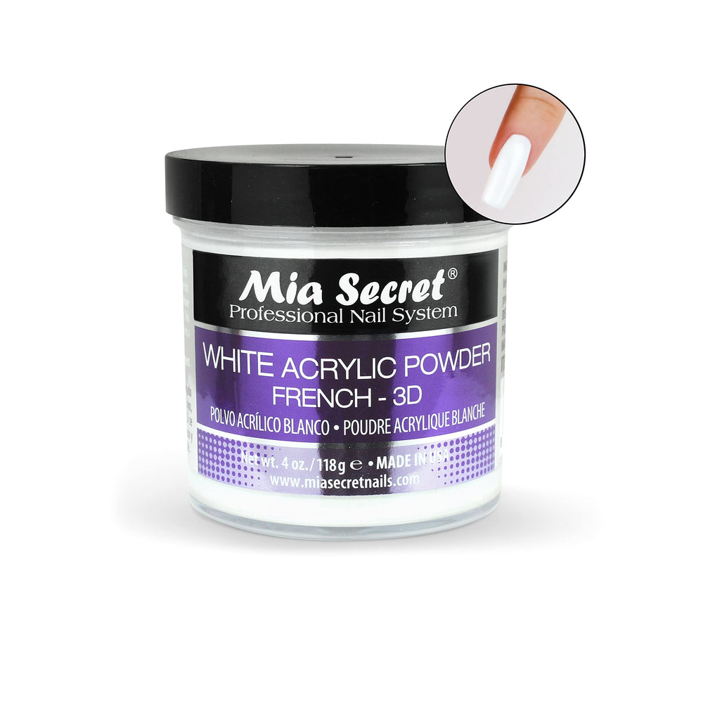 Mia Secret poudre acrylique blanche pour art en trois dimensions sur ongles.