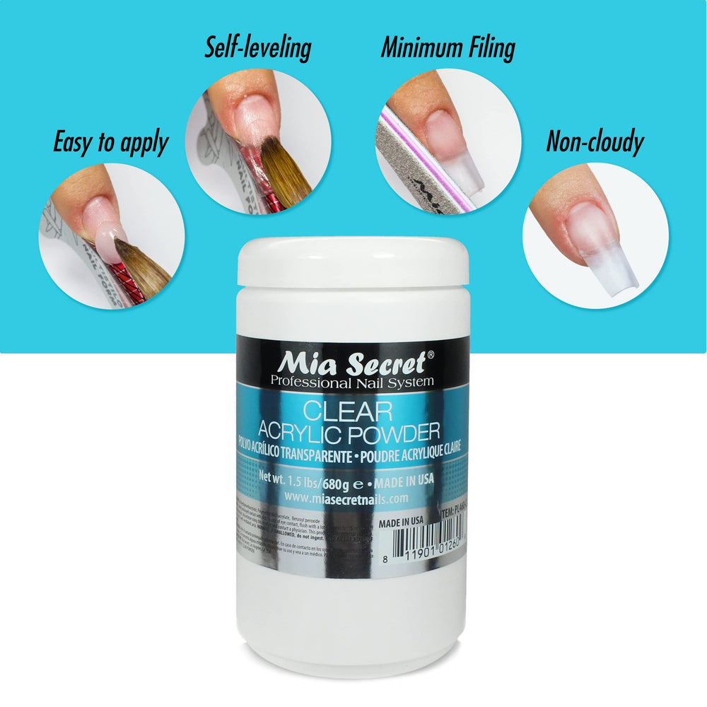 Mia Secret Poudre Acrylique Claire 24oz se melange facilement avec les gels pour des resultats nets.