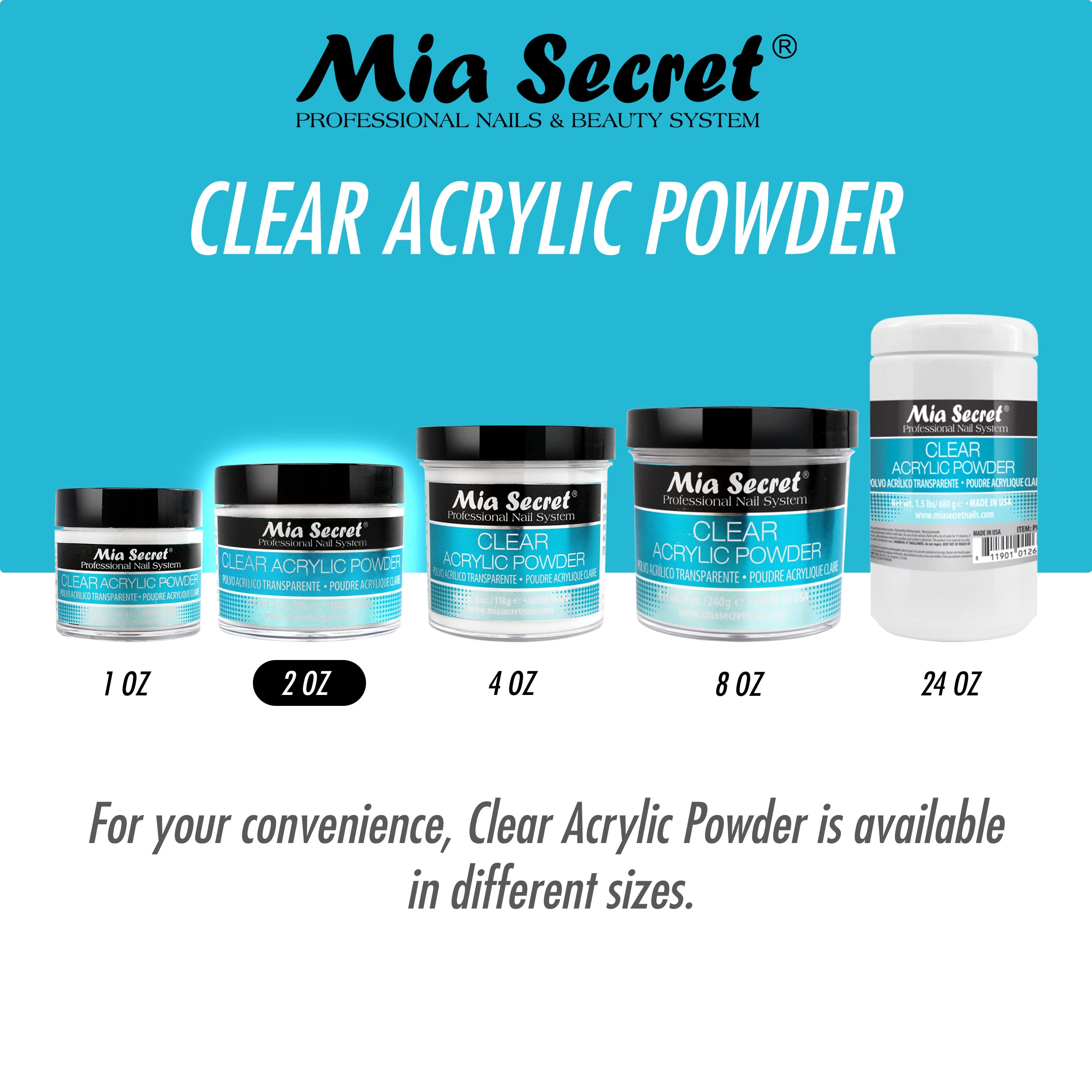 Mia Secret Poudre Acrylique Claire 1oz - fabriquée aux États‑Unis pour une qualité traçable