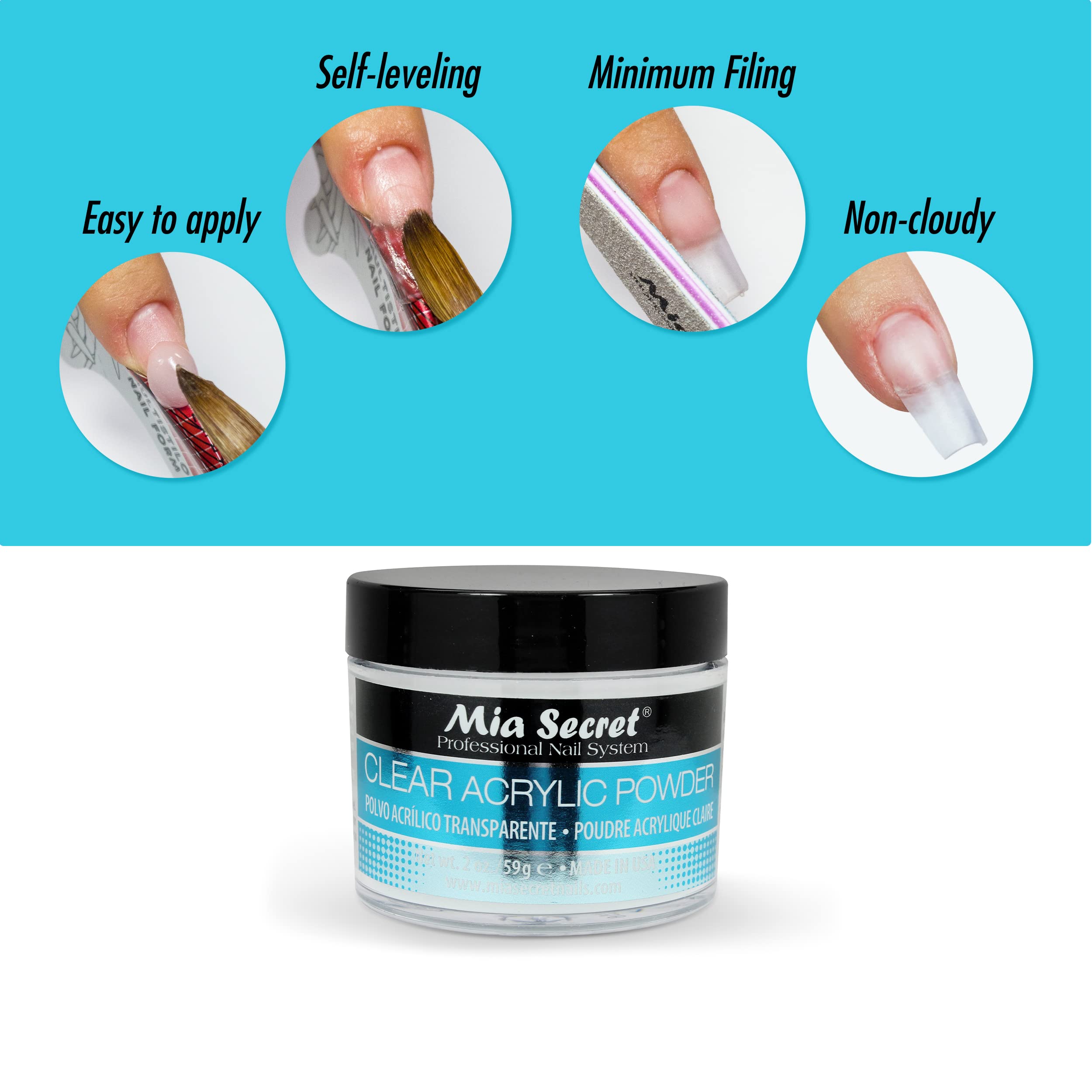 Mia Secret Poudre Acrylique Claire 1oz - résultat net et professionnel
