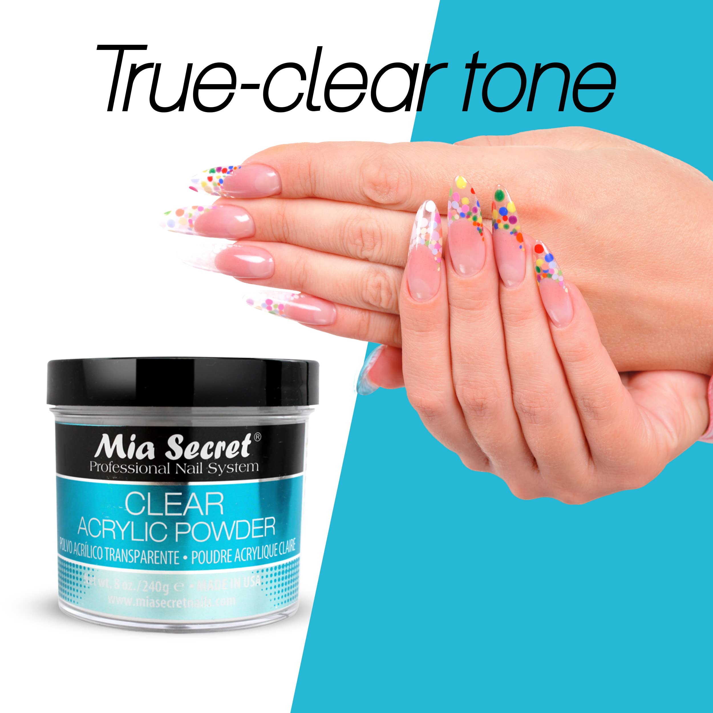 Adhérence supérieure de Mia Secret Clear Acrylic Powder pour ongles.