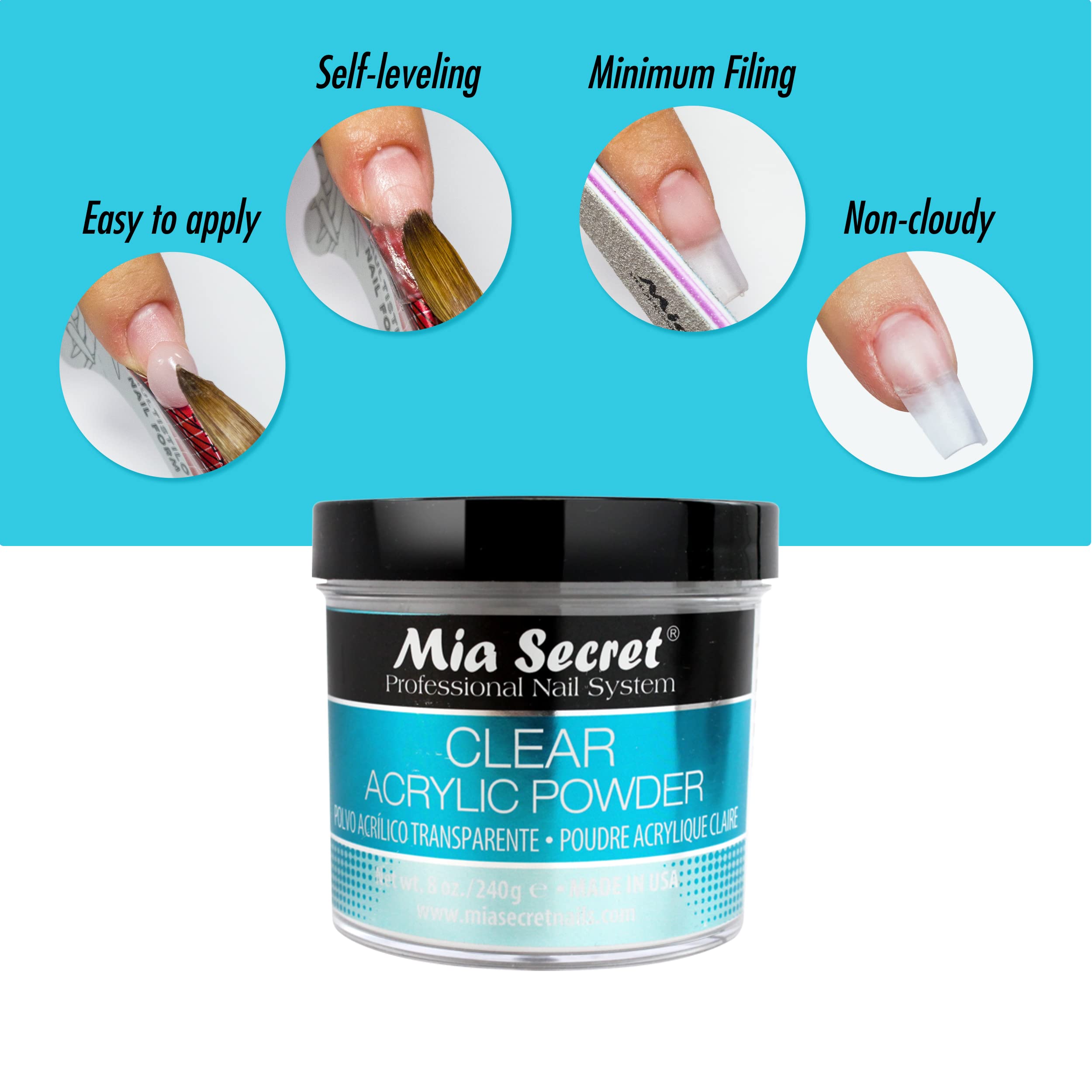 Retrait facile de la poudre claire Mia Secret avec lime ou fraise.