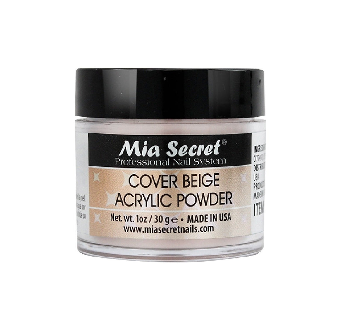 Mia Secret Poudre Acrylique Ongles Couverture Beige, idéale pour une application durable et naturelle.