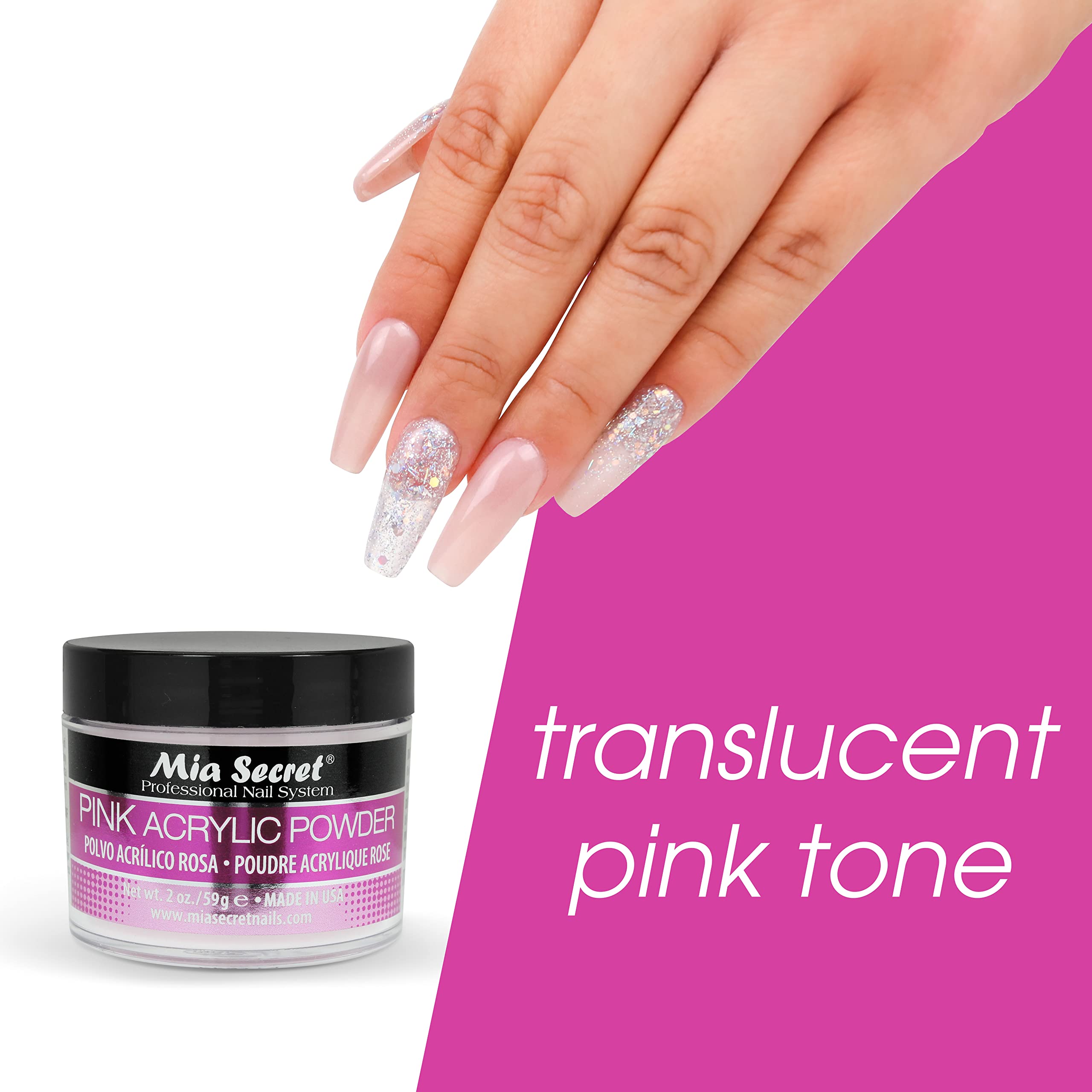 Mia Secret poudre acrylique rose, poudre auto-nivelante pour une pose fluide