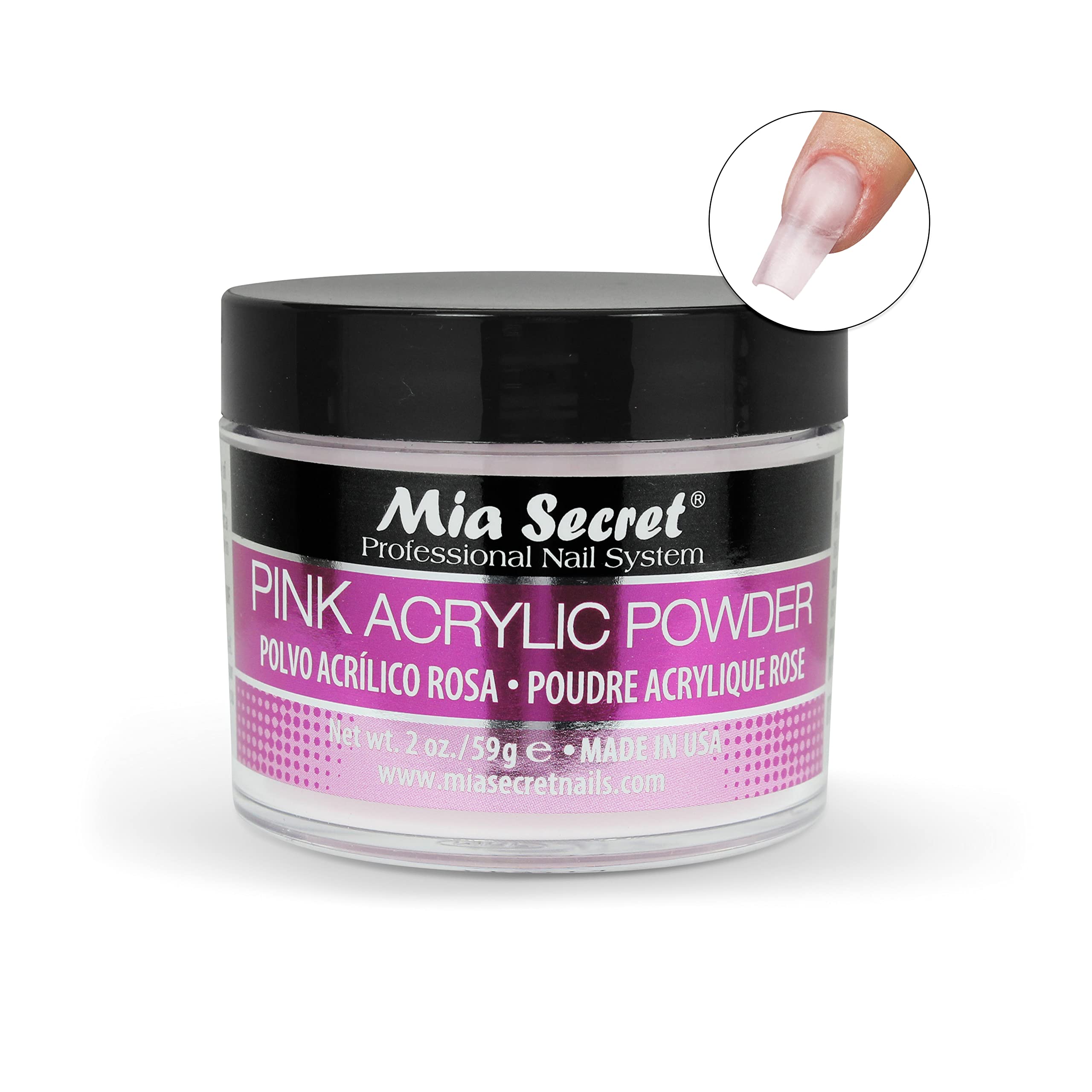 Mia Secret poudre acrylique rose, finition lisse et durable après pose