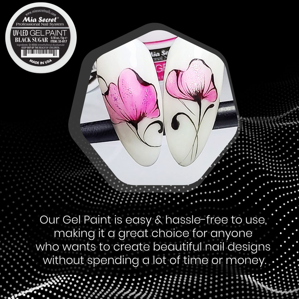 Utilisation professionnelle Mia Secret pour motifs détaillés sur ongles.
