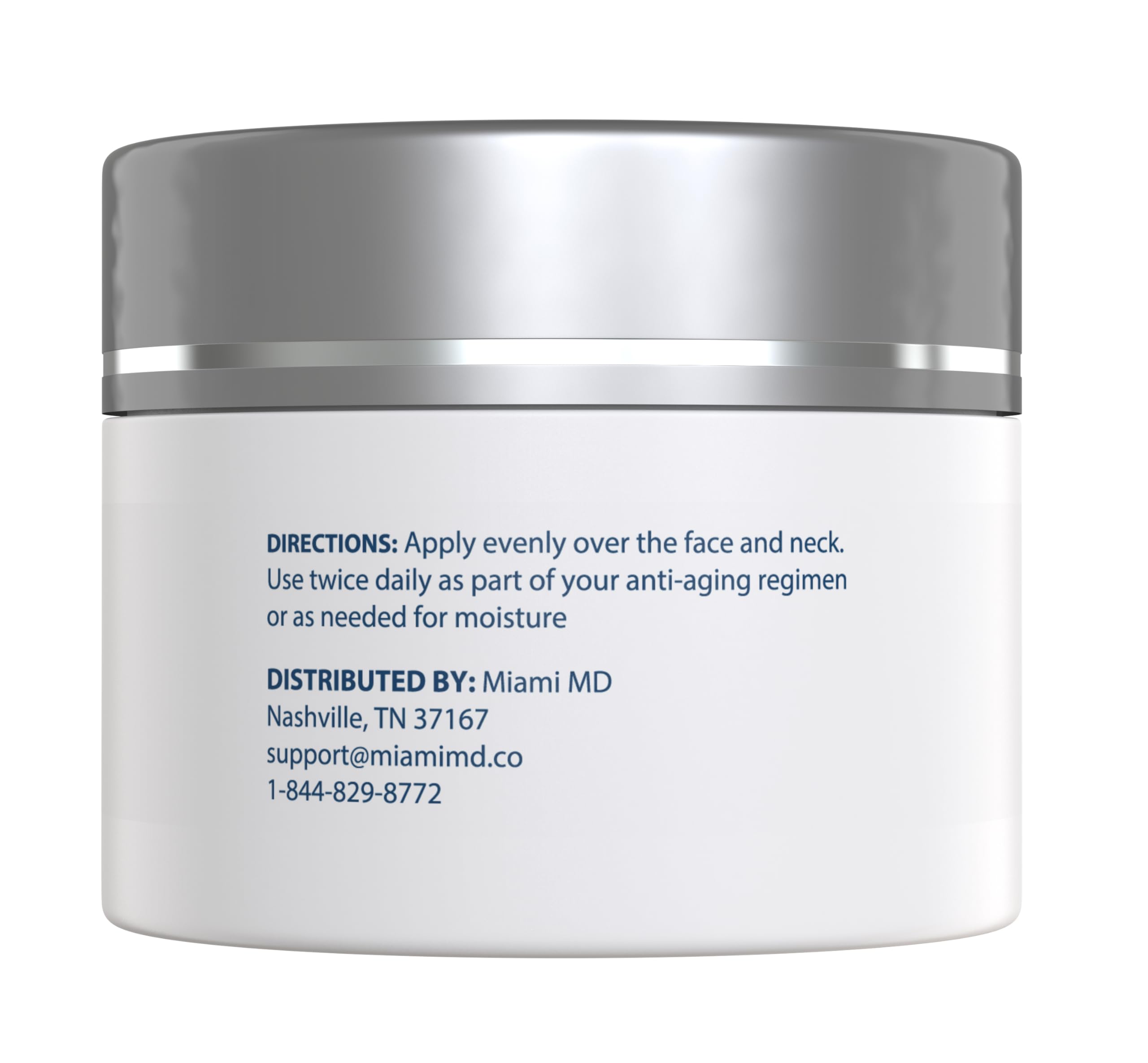 MiamiMD crème visage, application matin et soir pour hydratation et fermeté.