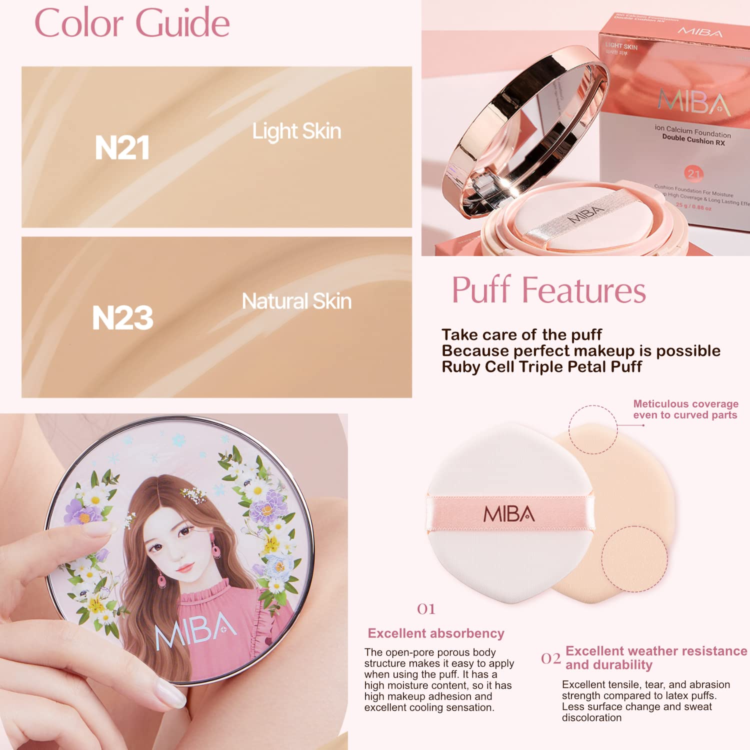 MIBA Ion Calcium Foundation Double Cushion couverture polyvalente et naturelle