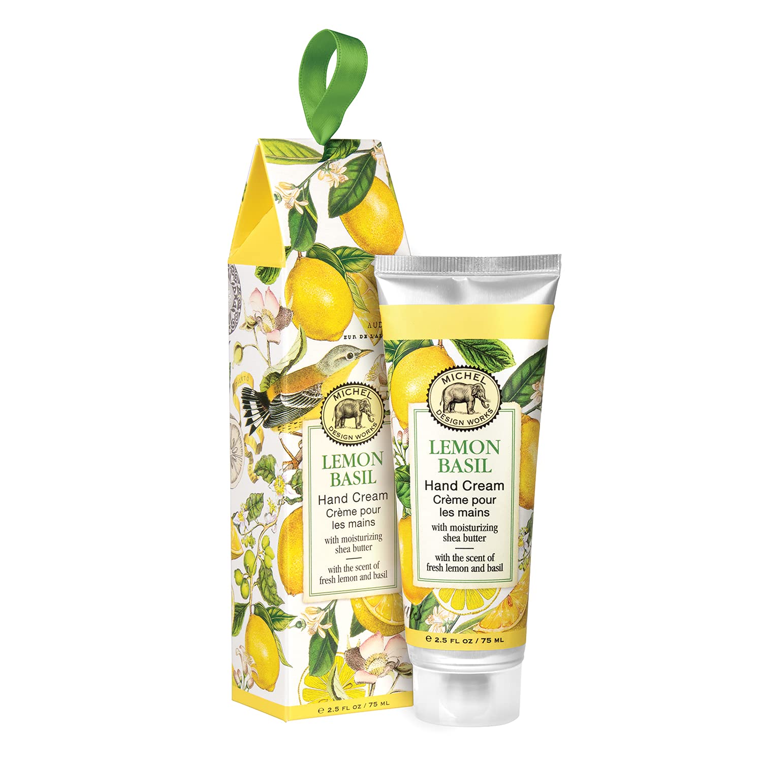 Crème mains Michel Design Works Lemon Basil dans sa bouteille, hydratation douce idéale au quotidien.