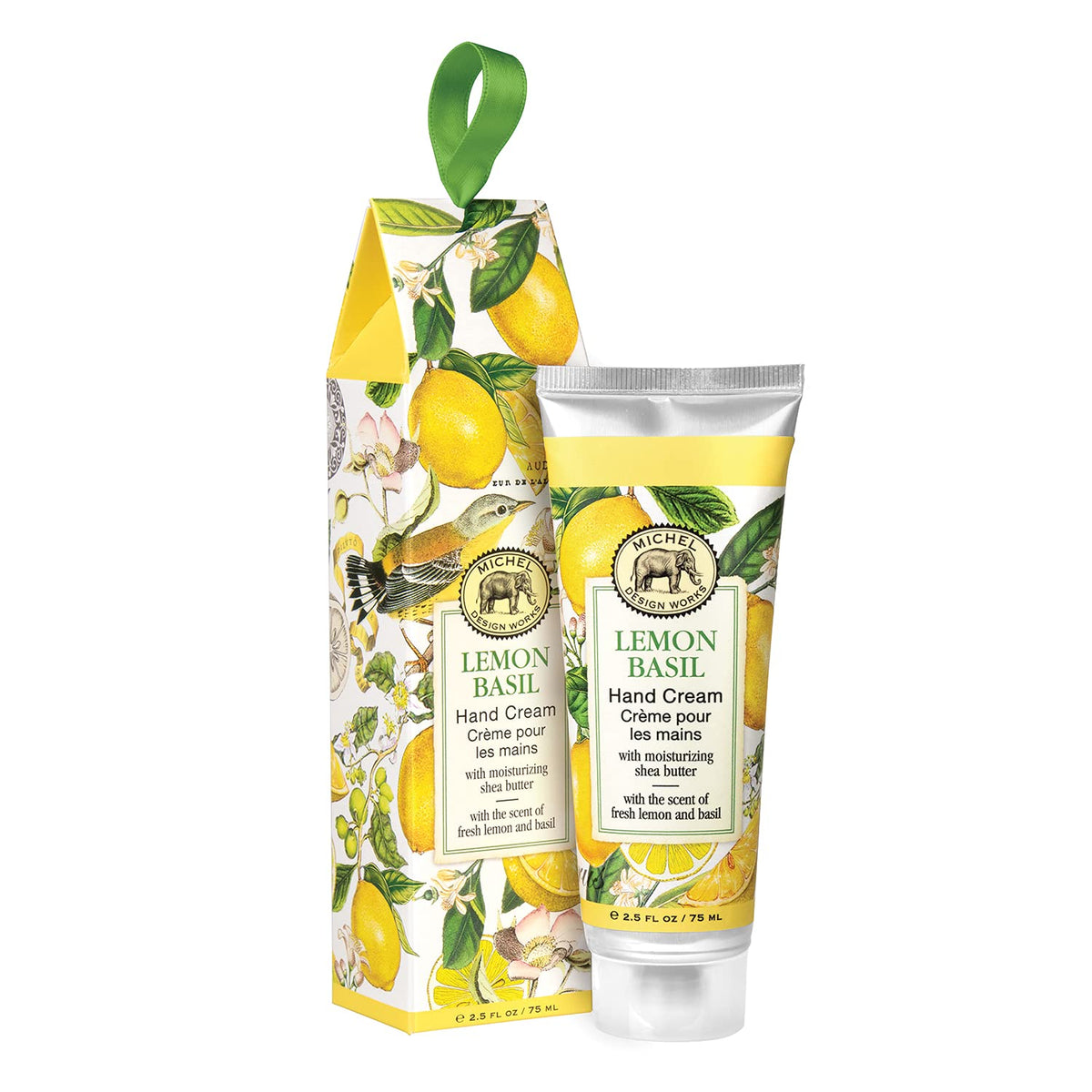 Crème mains Michel Design Works Lemon Basil dans sa bouteille, hydratation douce idéale au quotidien.