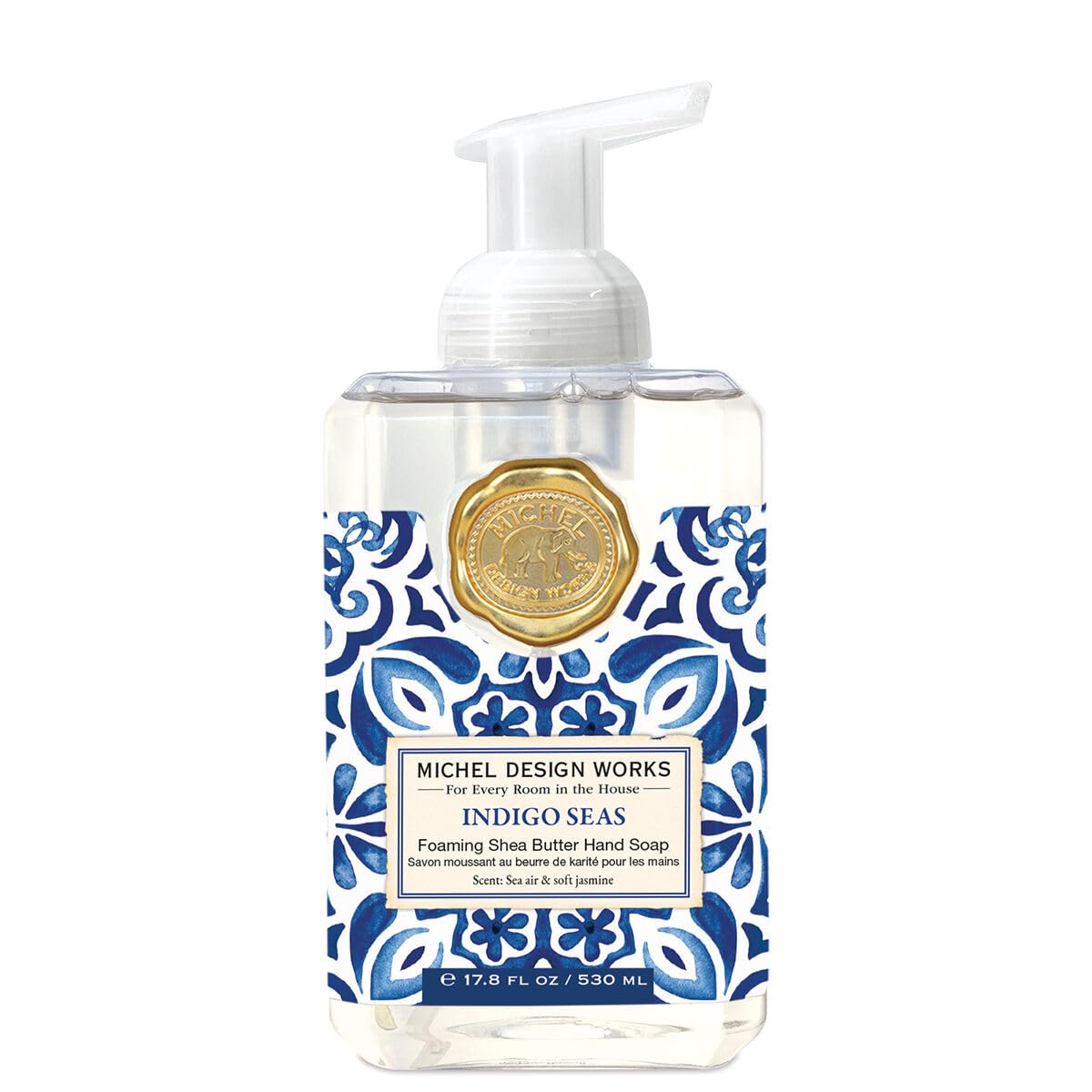 Michel Design Works savon moussant Indigo Seas avec pompe, expérience rafraîchissante et hydratante.