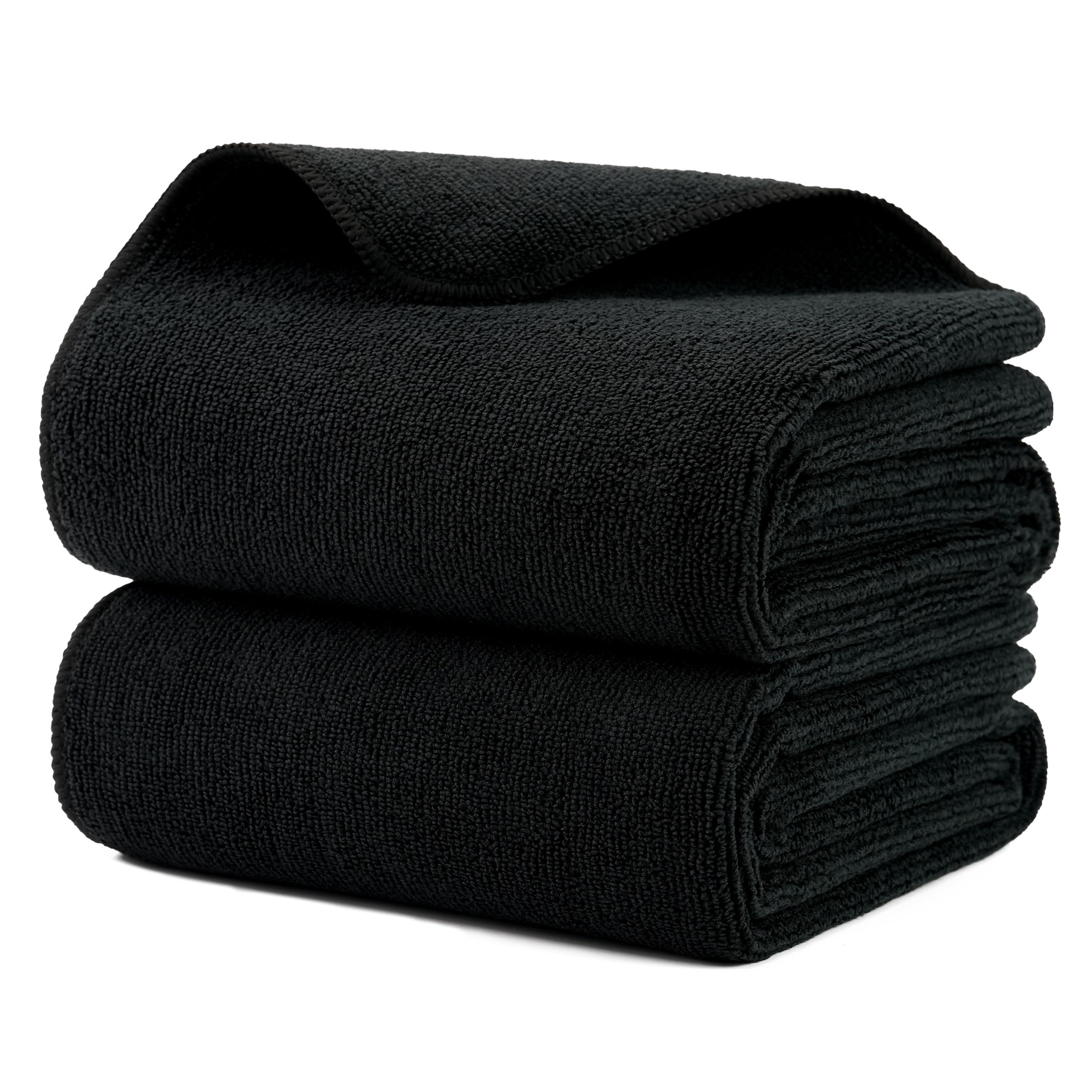 Microfi serviettes-sèche-cheveux noir pack deux pour séchage rapide et sans peluches.