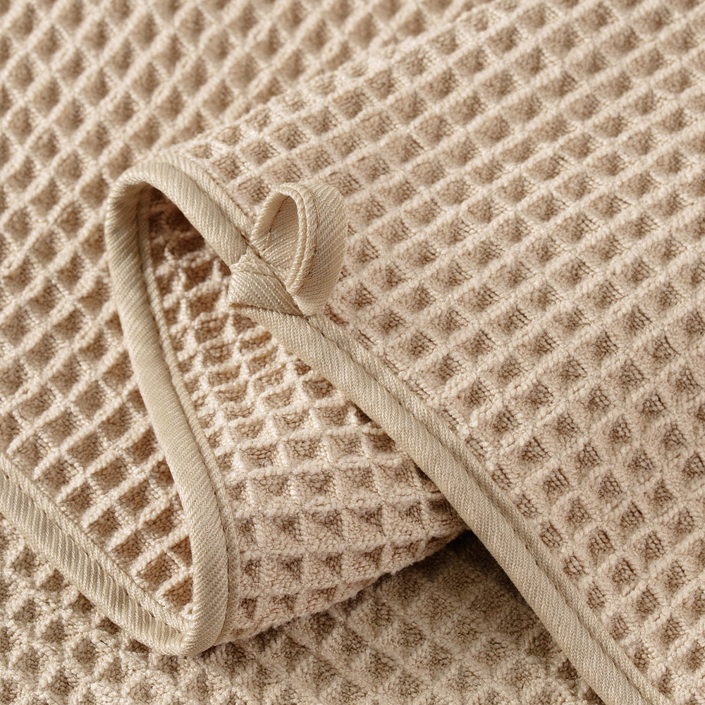 MICROFI serviettes visage gaufre beige, usage après bain ou gym.