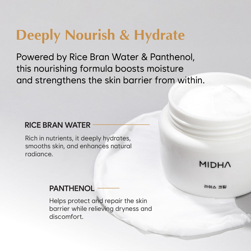 MIDHA Crème Riz Flacon 50ml: format pratique pour le sac et les voyages.
