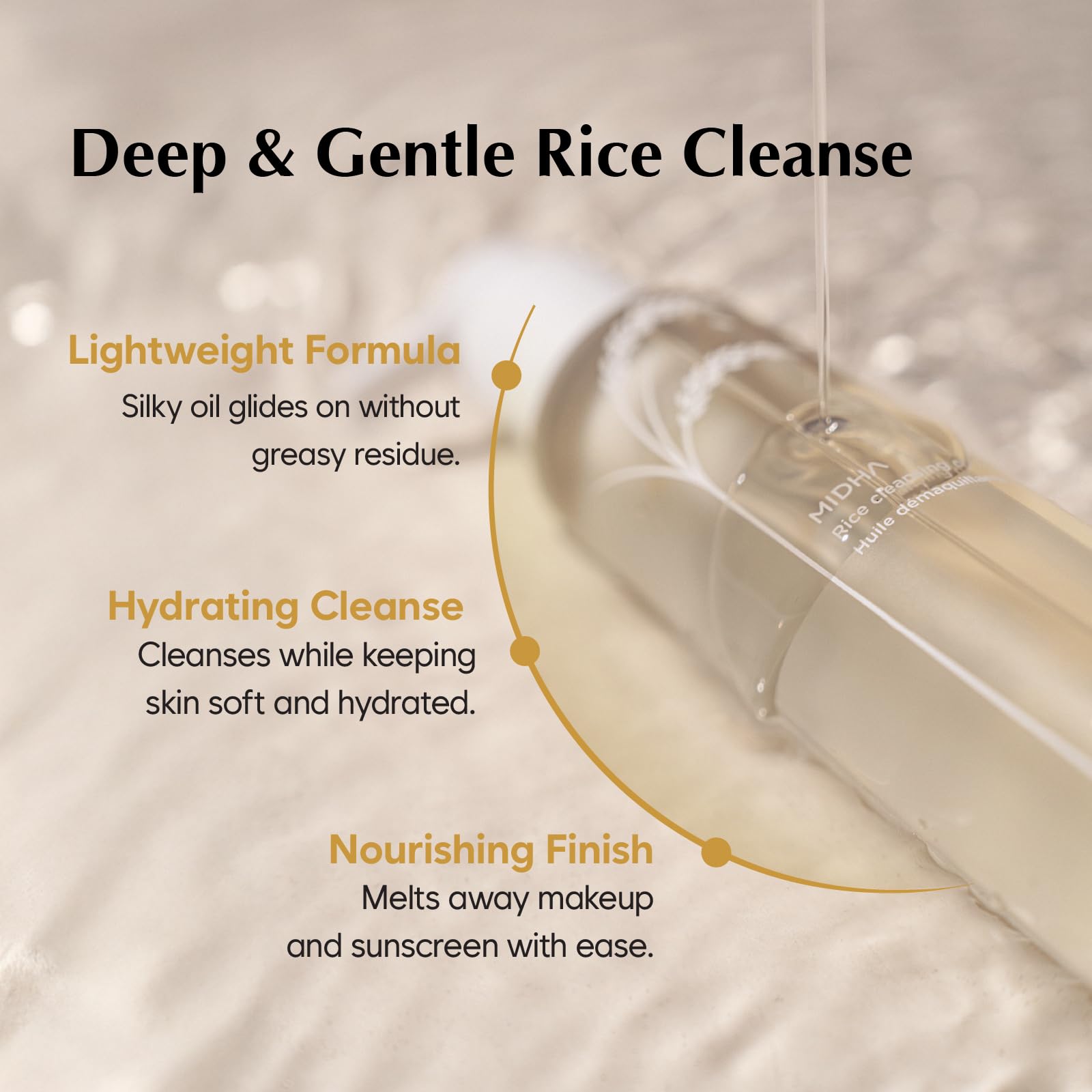 MIDHA huile nettoyante au riz – ingrédients botaniques nourrissants pour tous types de peau