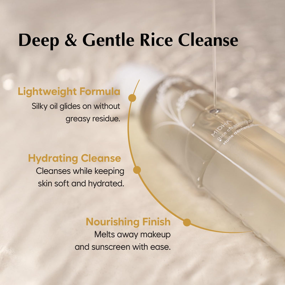 MIDHA huile nettoyante au riz – ingrédients botaniques nourrissants pour tous types de peau