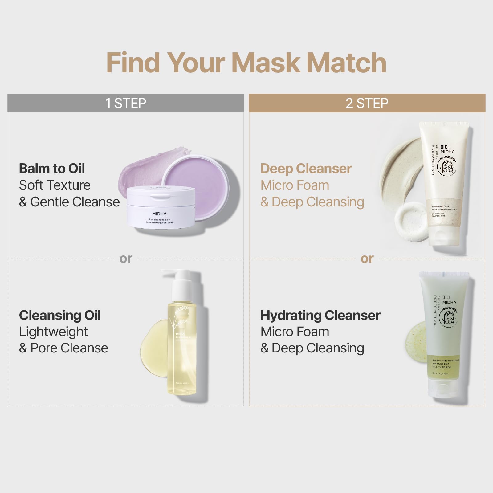 MIDHA mousse crème légère et exfoliation douce pour peau nette.