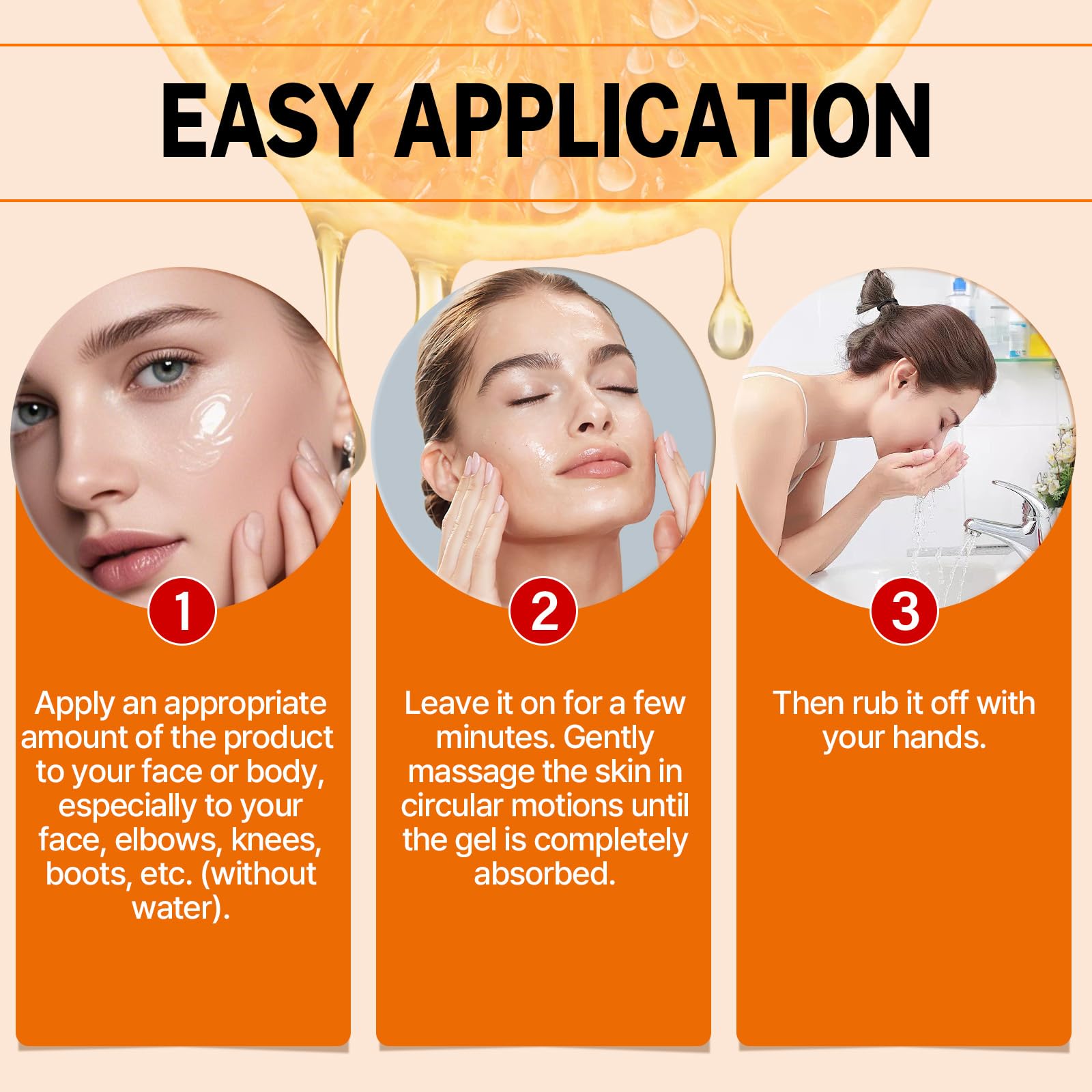 Miehoous gel exfoliant orange offre une texture douce pour exfolier sans tiraillement.