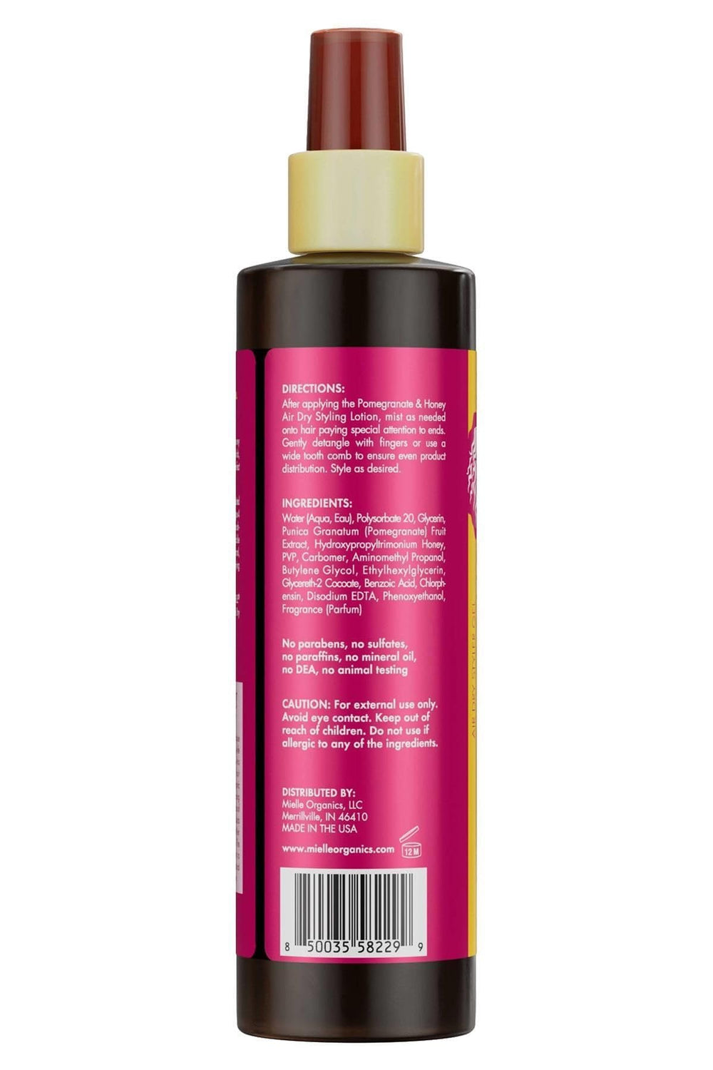 Gel coiffant Mielle Grenade et Miel — usage pour boucles hydratées et sans frisottis