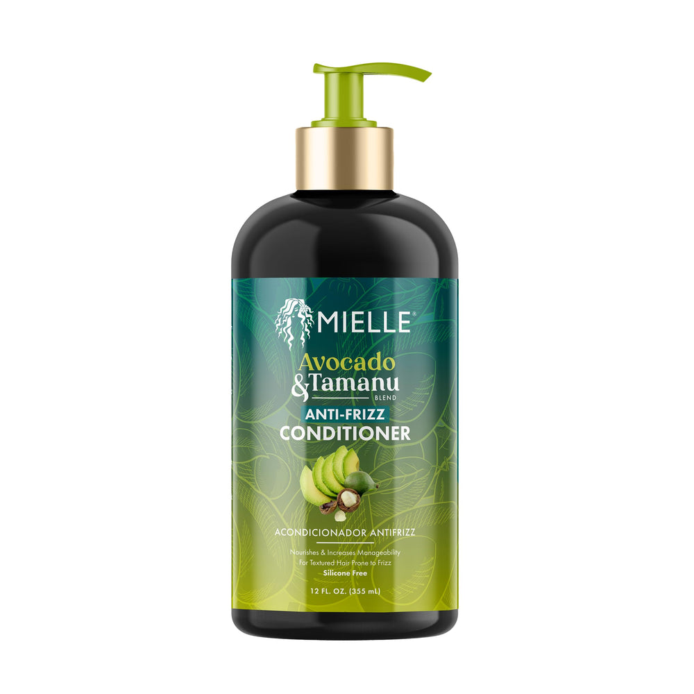 Bouteille Mielle Organics Avocat Tamanu anti-frisottis, démêlage facilité.