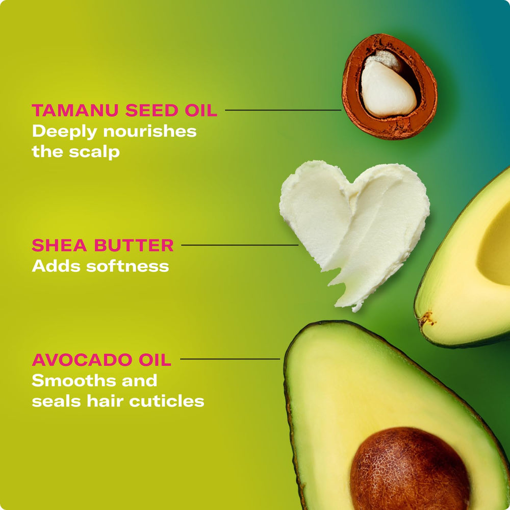 Finition lisse et légère obtenue avec l’après-shampoing Mielle Organics Avocat Tamanu.