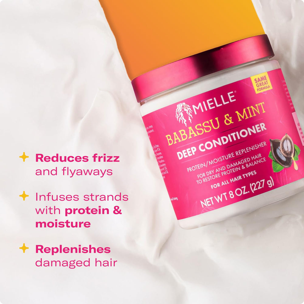Mielle Organics Babassu et Menthe : étiquette indiquant l’absence de parabènes et sulfates.