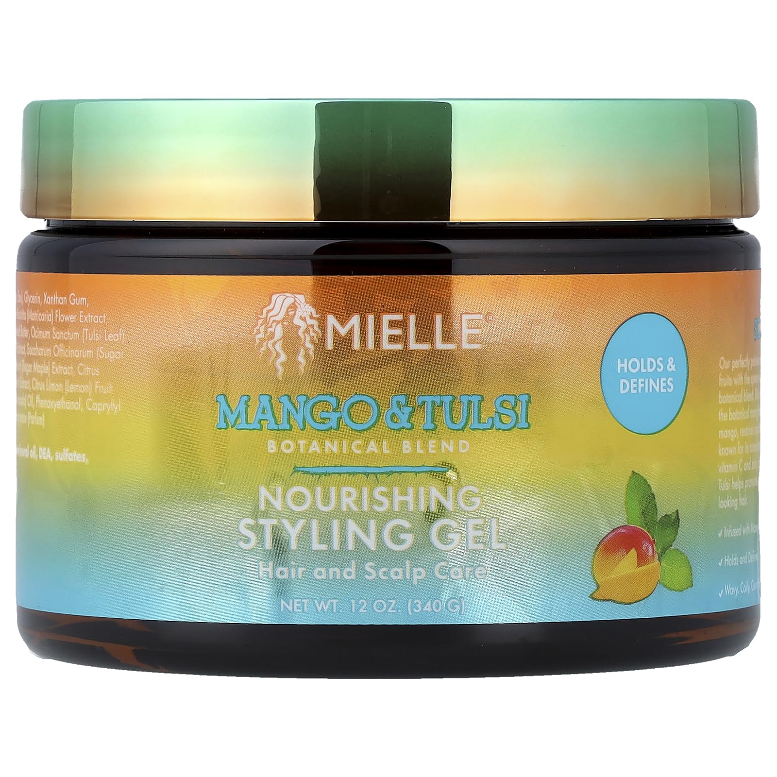 Gel nourrissant Mielle Organics en bouteille pour des boucles définies et brillantes.