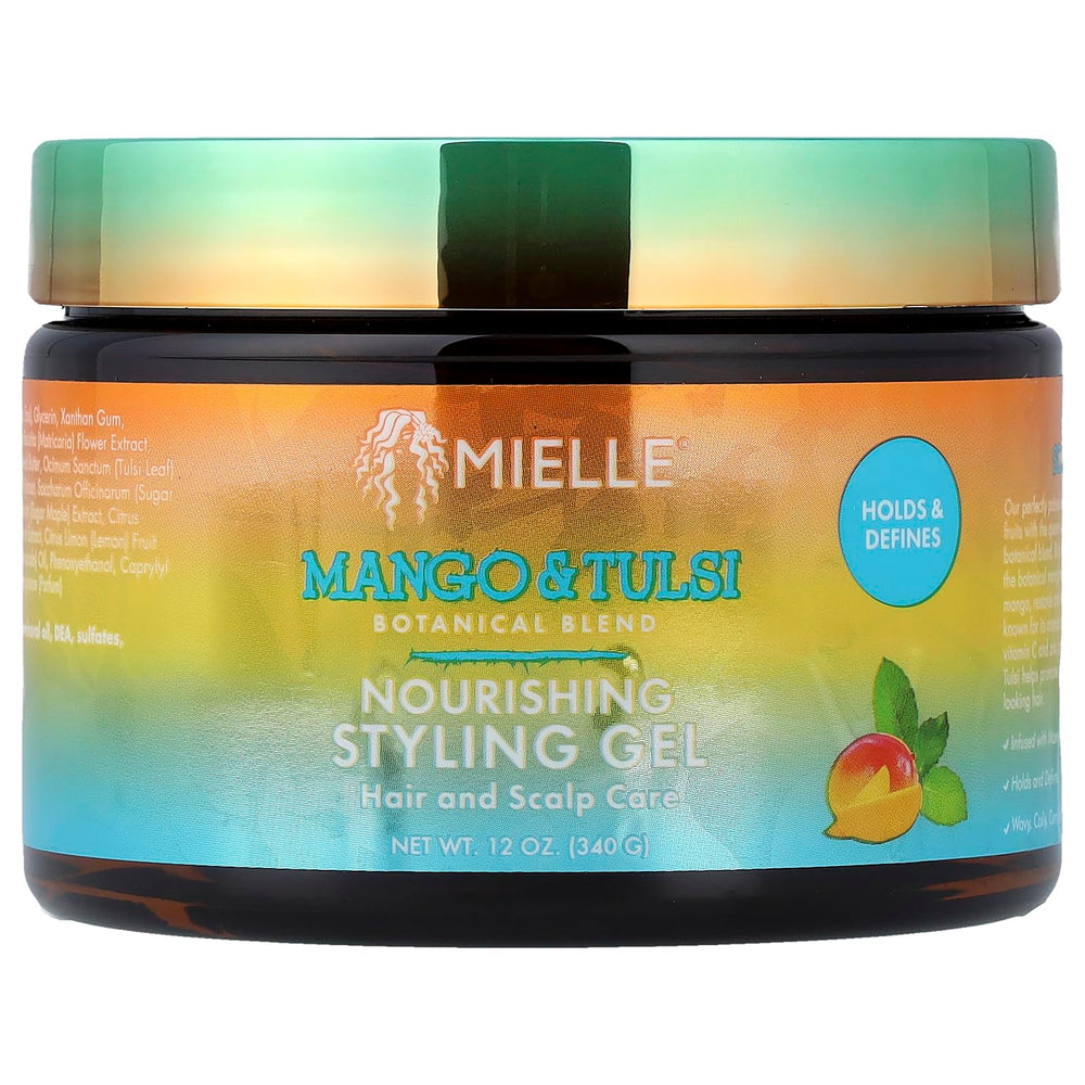 Gel nourrissant Mielle Organics en bouteille pour des boucles définies et brillantes.