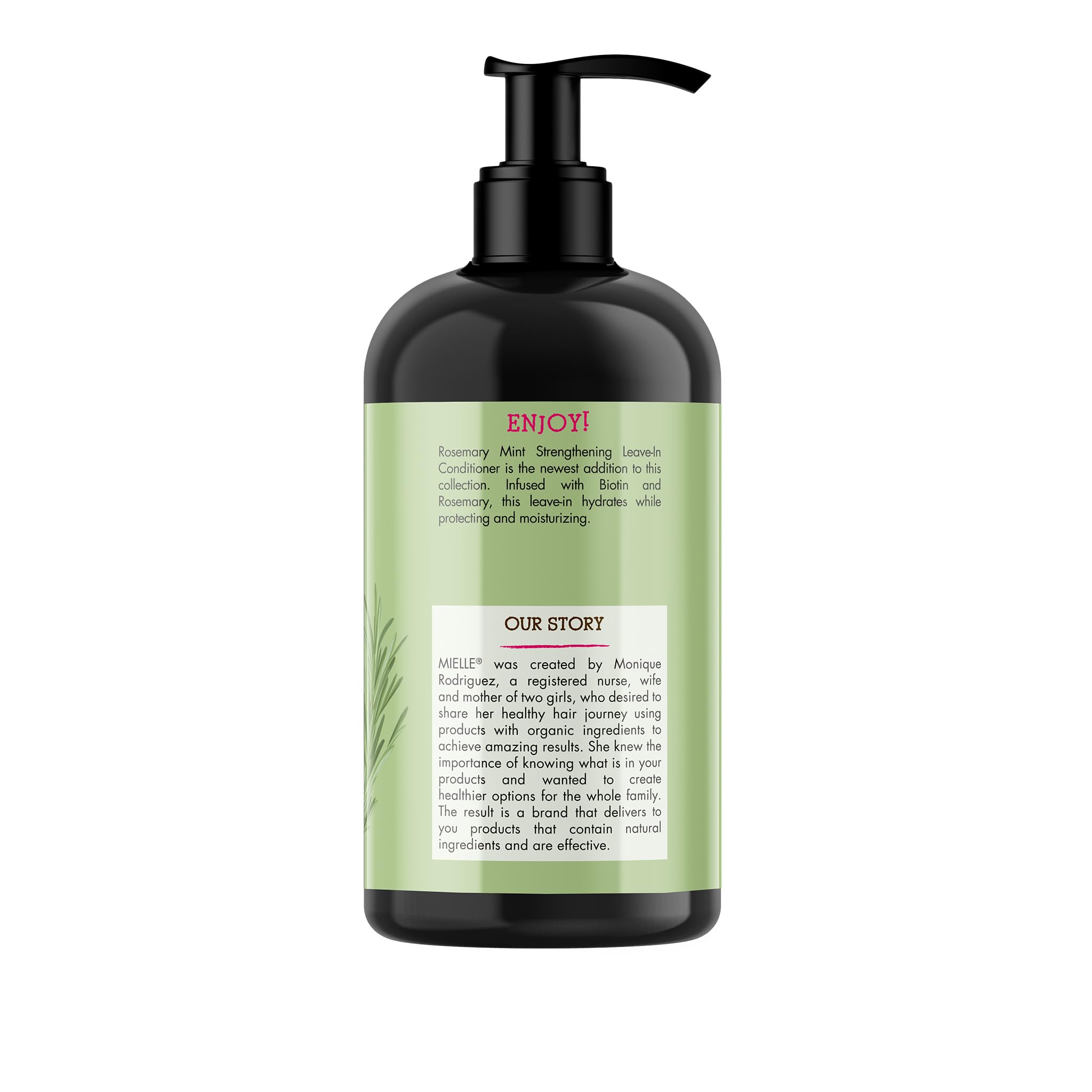 Ingrédients biotine et menthe-romarin, soin capillaire nourrissant de Mielle Organics.