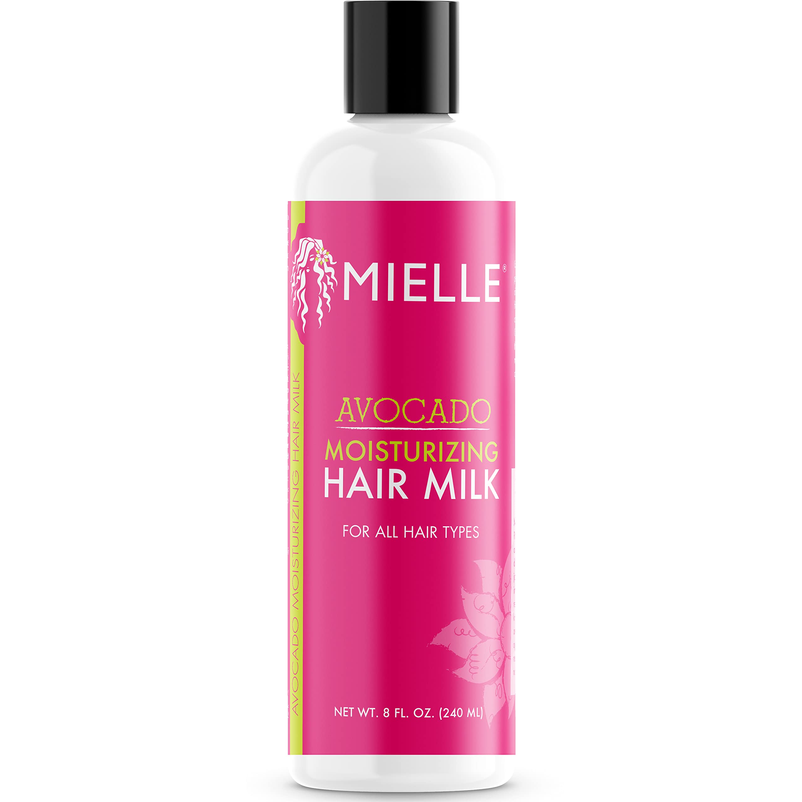 Flacon du lait-cheveux-avocat Mielle Organics, hydratation légère pour tous types de cheveux.