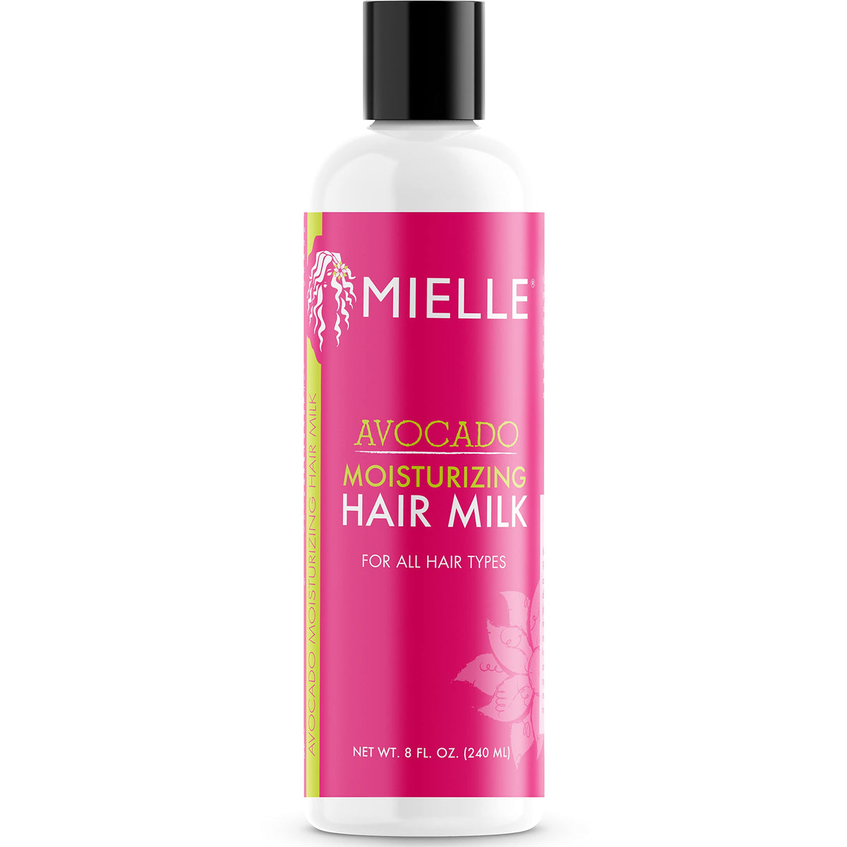 Flacon du lait-cheveux-avocat Mielle Organics, hydratation légère pour tous types de cheveux.