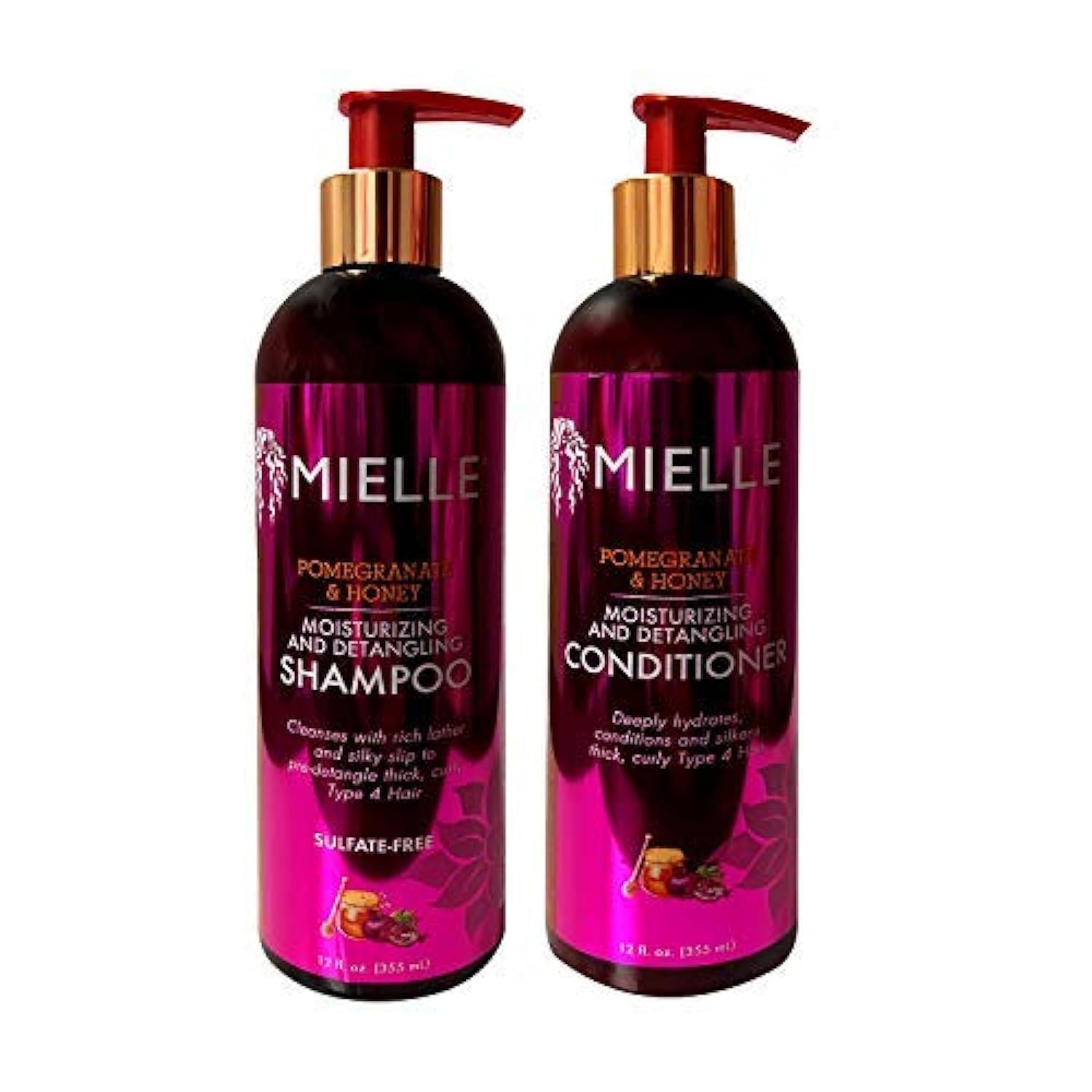 Mielle Organics Pomegranate & Honey shampoo-bouteille démêle les cheveux et laisse de la douceur.