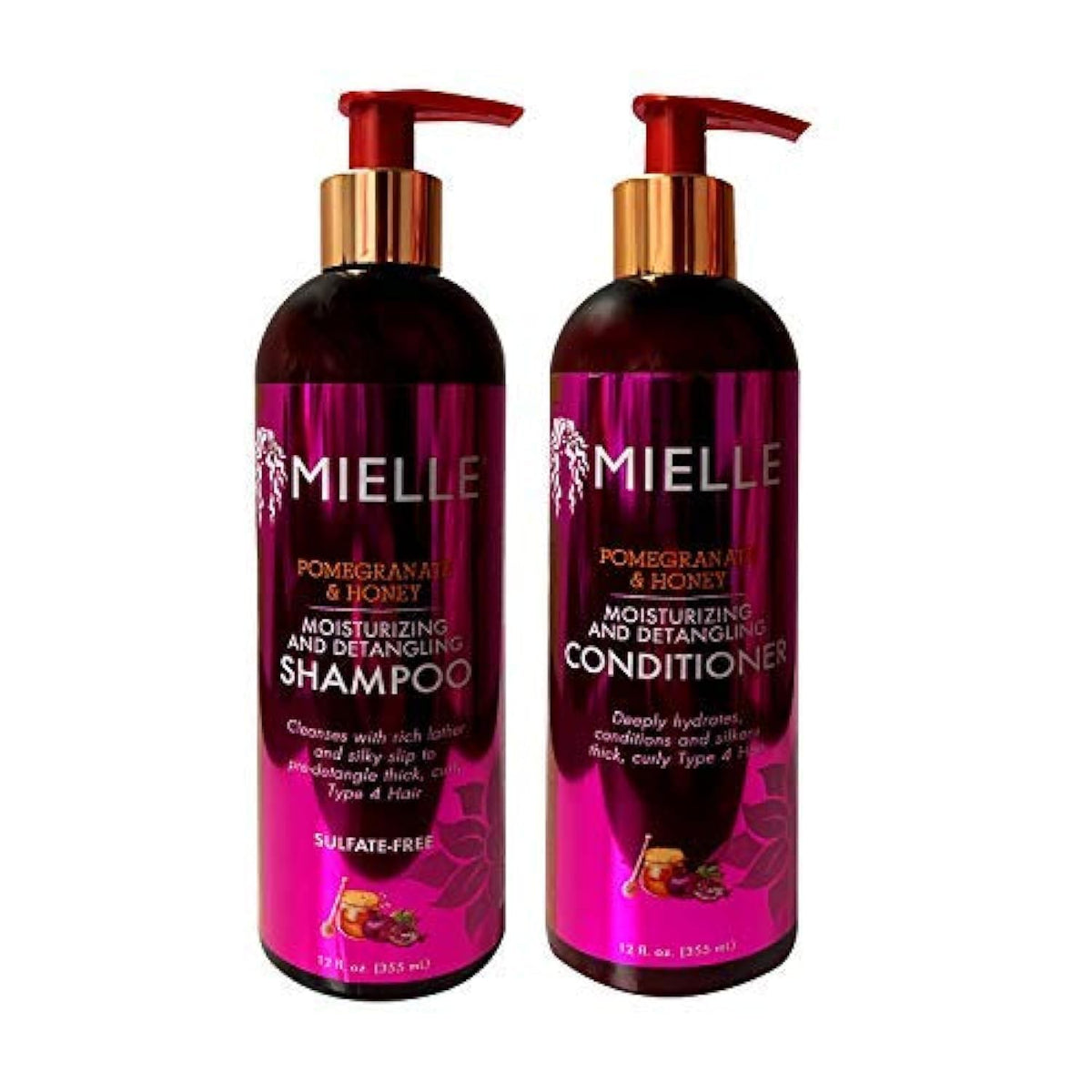 Mielle Organics Pomegranate & Honey shampoo-bouteille démêle les cheveux et laisse de la douceur.