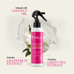 Protection chaleur: brume Mielle Organics à la pivoine blanche.