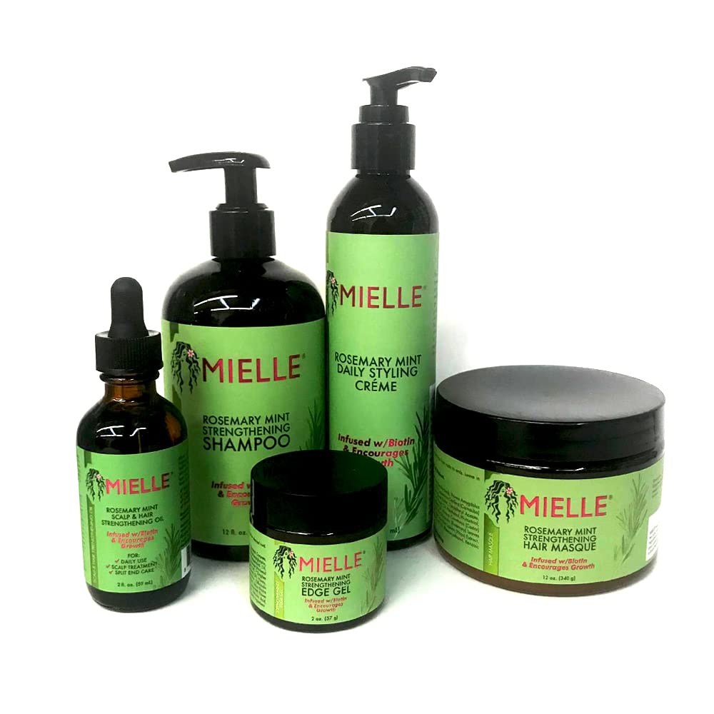 Shampoing Romarin Menthe de Mielle Organics, bouteille, nettoie et revitalise les cheveux.