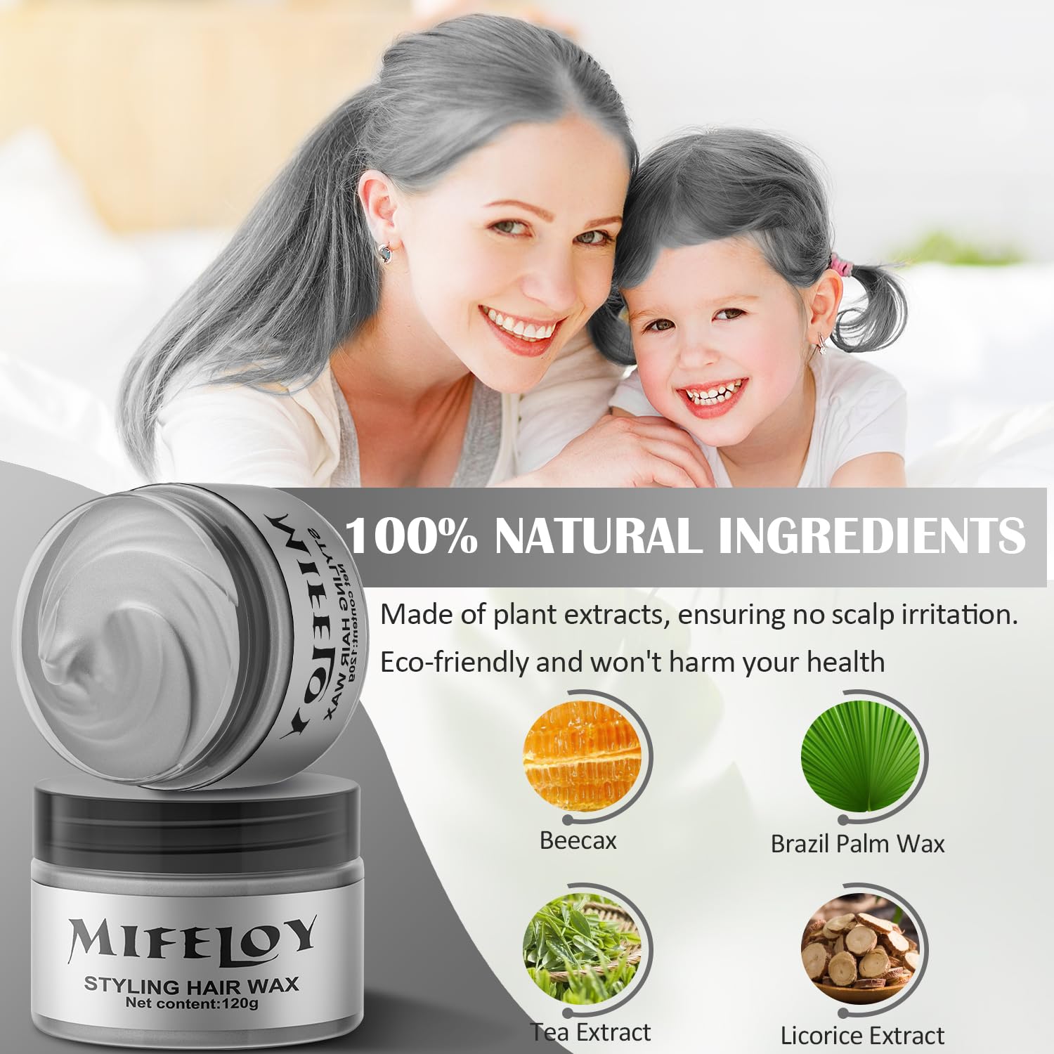 Mifeloy cire-cheveux gris : application facile pour résultats homogènes.